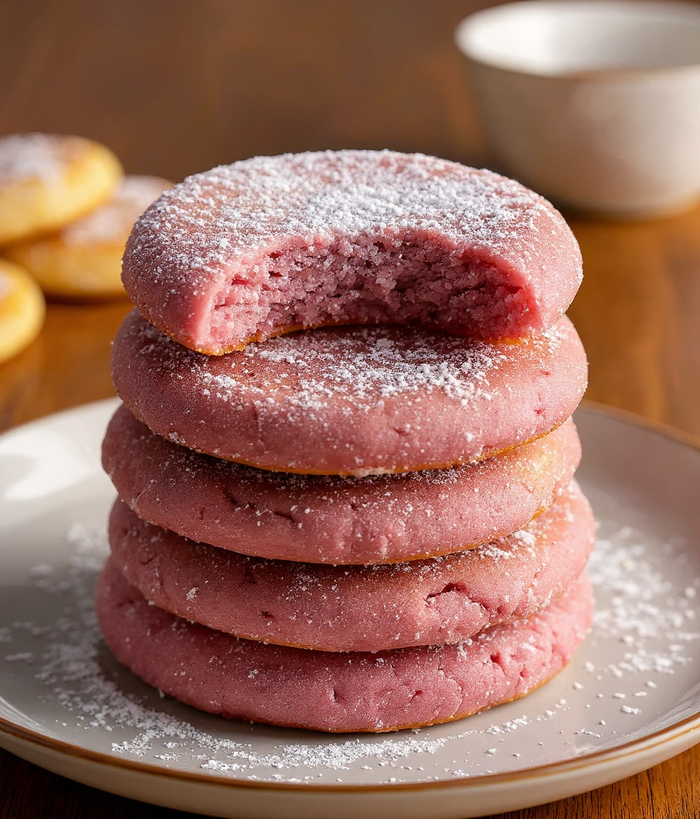 Pink rose-colored tea cakes. 