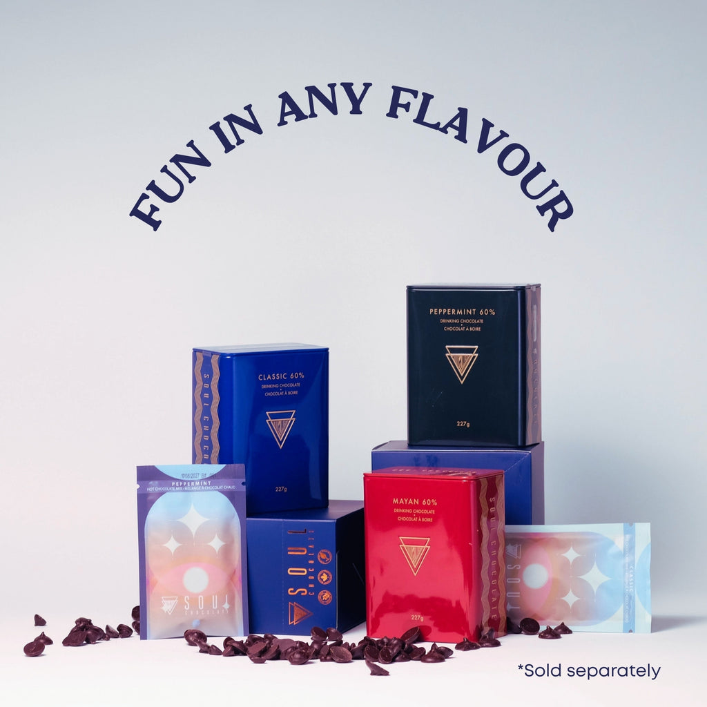 A stacked collection of every hot chocolate mix flavour