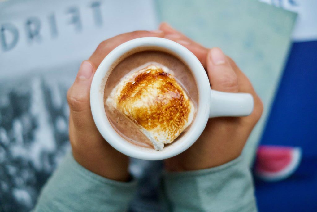 The hot chocolate mix has been made and topped with a homemade marshmallow