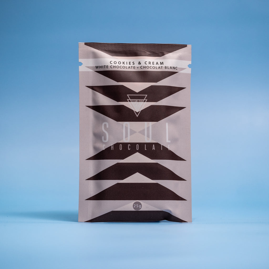 White chocolate cookies and cream bar made with real chocolate and organic cocoa butter